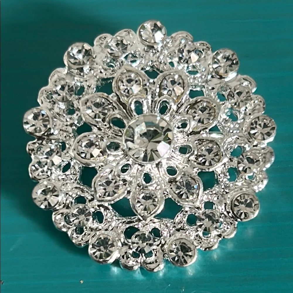 Bridal Wedding Prom Formal 6 Piece Rhinestone Silver Floral Brooch Set - Picture 4 of 9